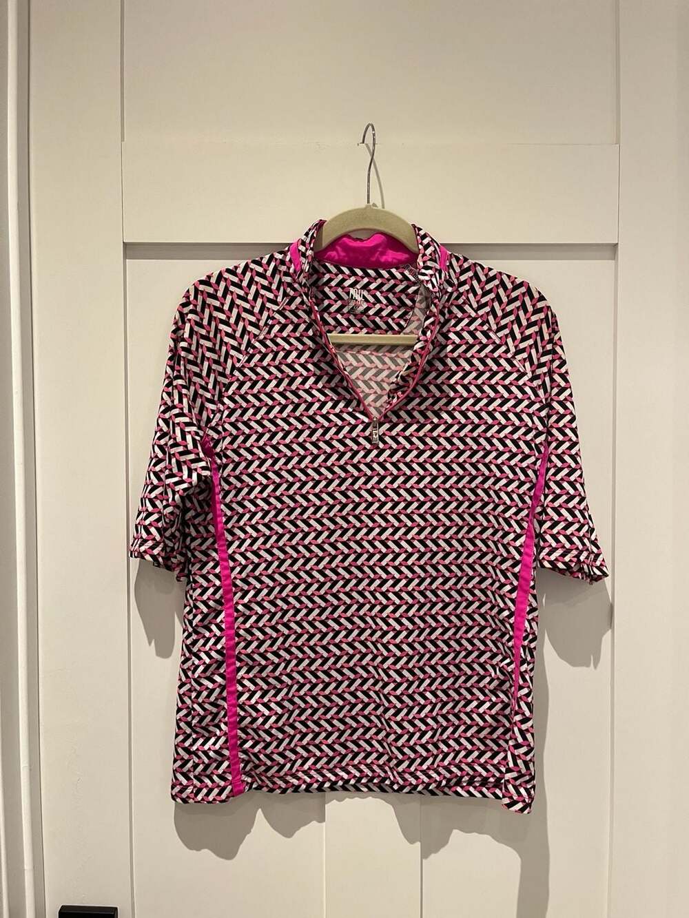 Tail Activewear White Label Women's 1/4 Zip Golf Polo Shirt Pink Black Geometric
